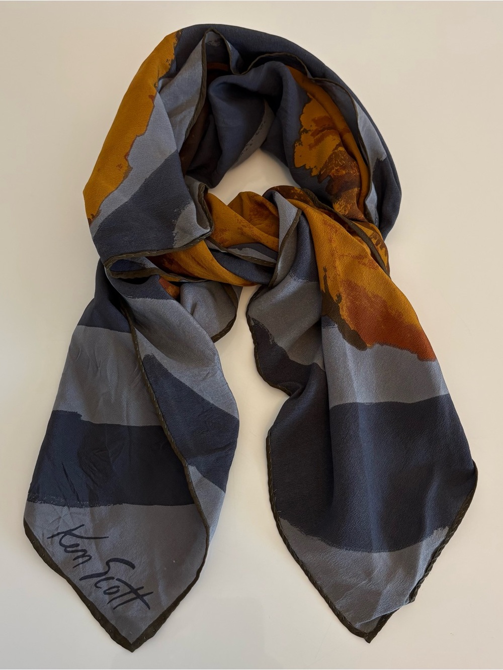 Ken Scott Striped & Abstract Print Silk Scarf